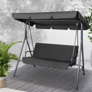 Gardeon Outdoor Swing Chair Garden Chair Bench Furniture Canopy 3 Seater Black